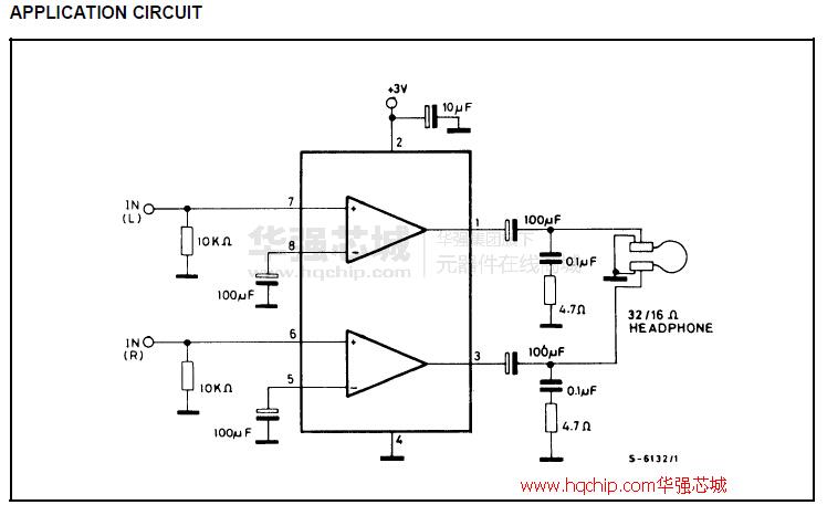 40 db 功率带宽 bw rl=8Ω, po=1w 120 khz tda2822电路图,引脚图和