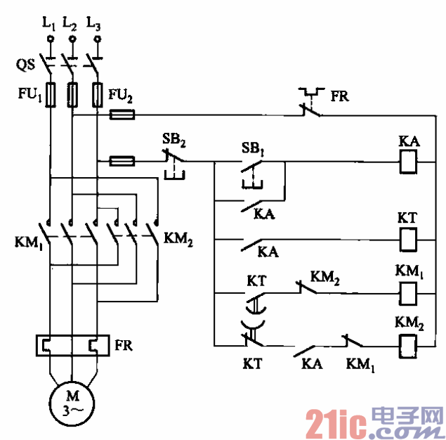 68.时间继电器控制电动机定时正反转电路之二.gif