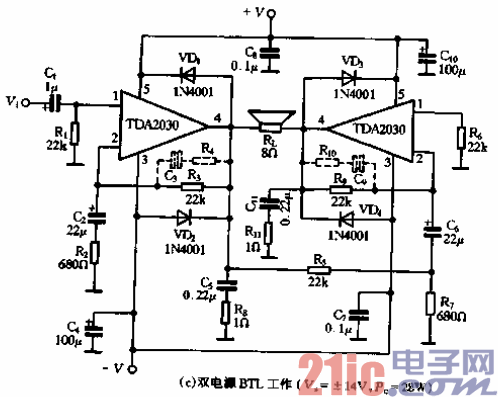 61.TDA2030的应用电路-双电源BTL工作.gif