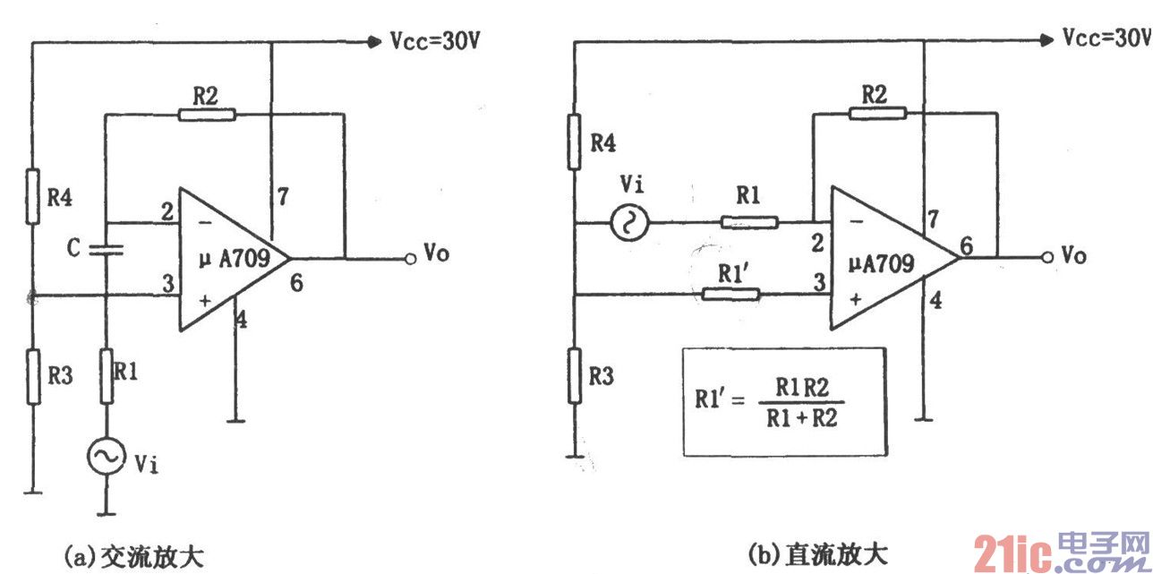 μA709构成的单电源反相放大器电路图.jpg