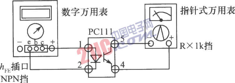 光电耦合器的数字万用表检测法电路