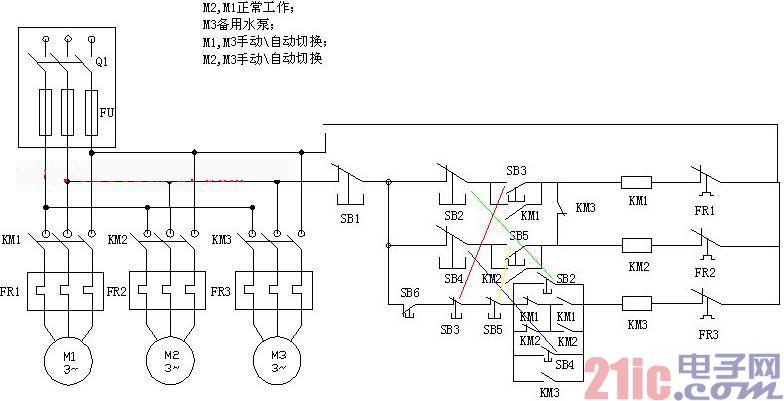 PLC控制水泵电机接线原理电路图