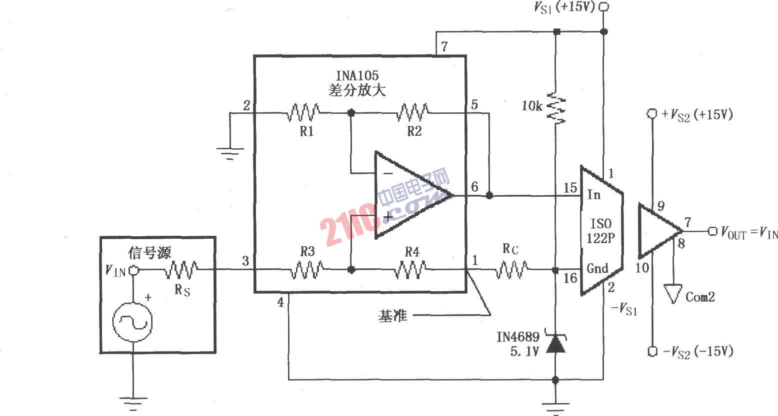 ISO122P／124的单电源工作电路图