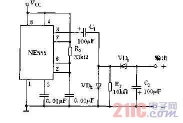 NE555构成的直流电压极性变换器电路图.gif