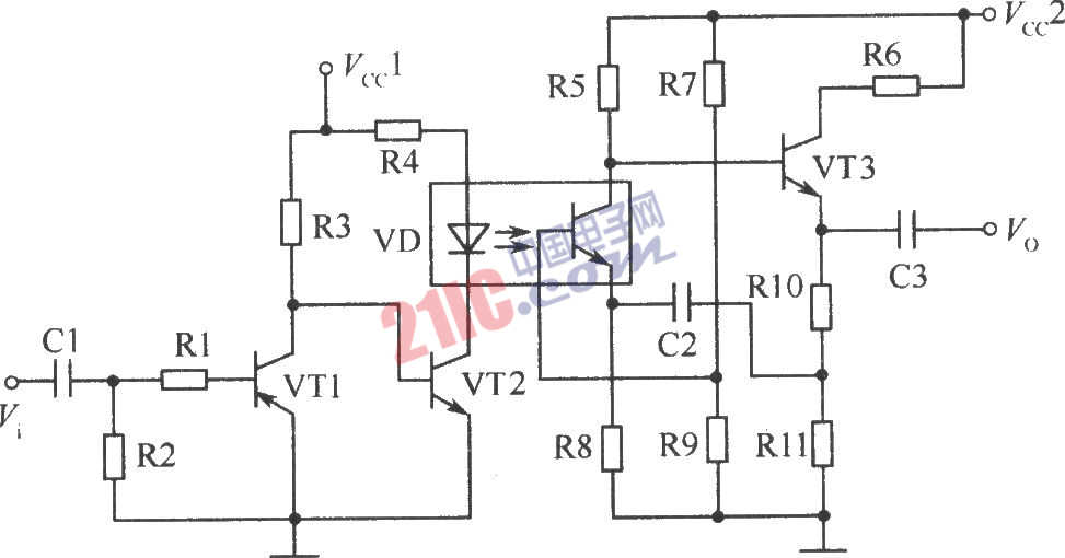 光电耦合器在音频放大电路中的典型应用电路图