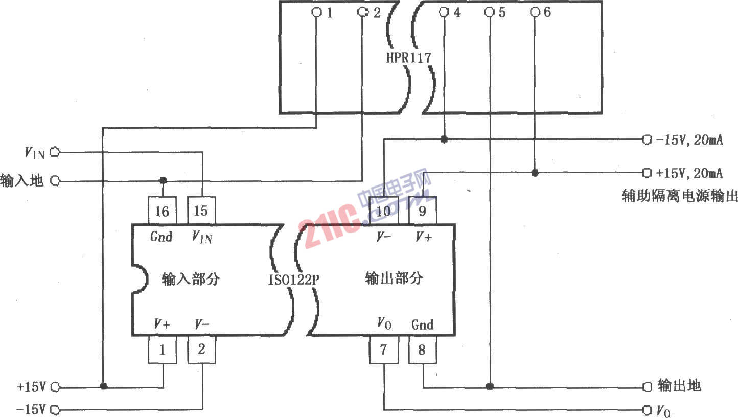 ISO122P／124的输入侧电源隔离放大电路图