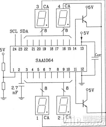 SAA1064串行I2C总线LED动态驱动接口电路图