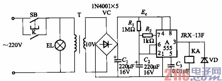 47.采用555时基集成电路的照明延时关灯电路之二.gif
