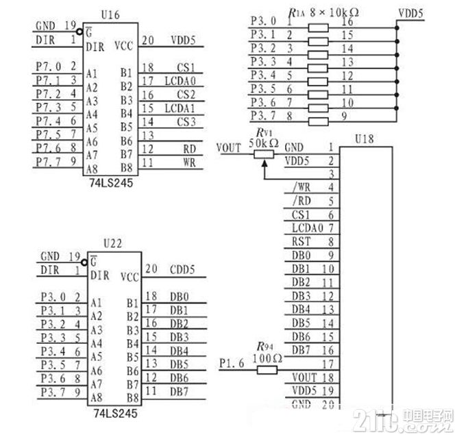 一种LCD和控制器接口电路图