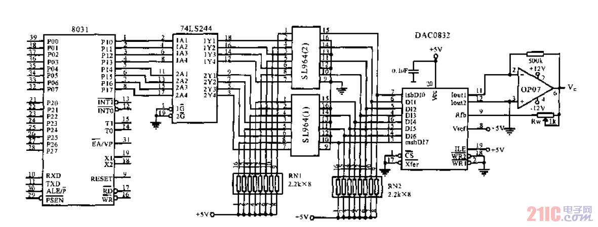 单路DA芯片DAC0832与单片机的光电接口电路.gif