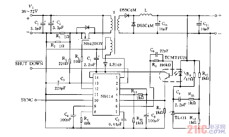 SI9114构成的DC,DC变换器的典型应用电路图.gif