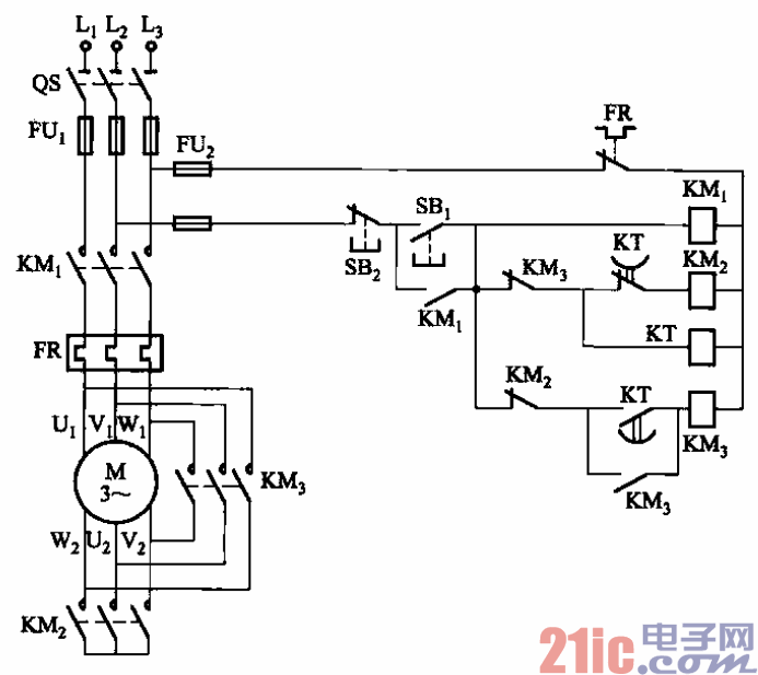 39.QX3系列磁力启动器自动控制Y-△降压启动电路.gif