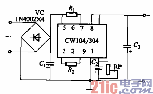 65.CW104-204-304型可调负输出稳压电源电路.gif