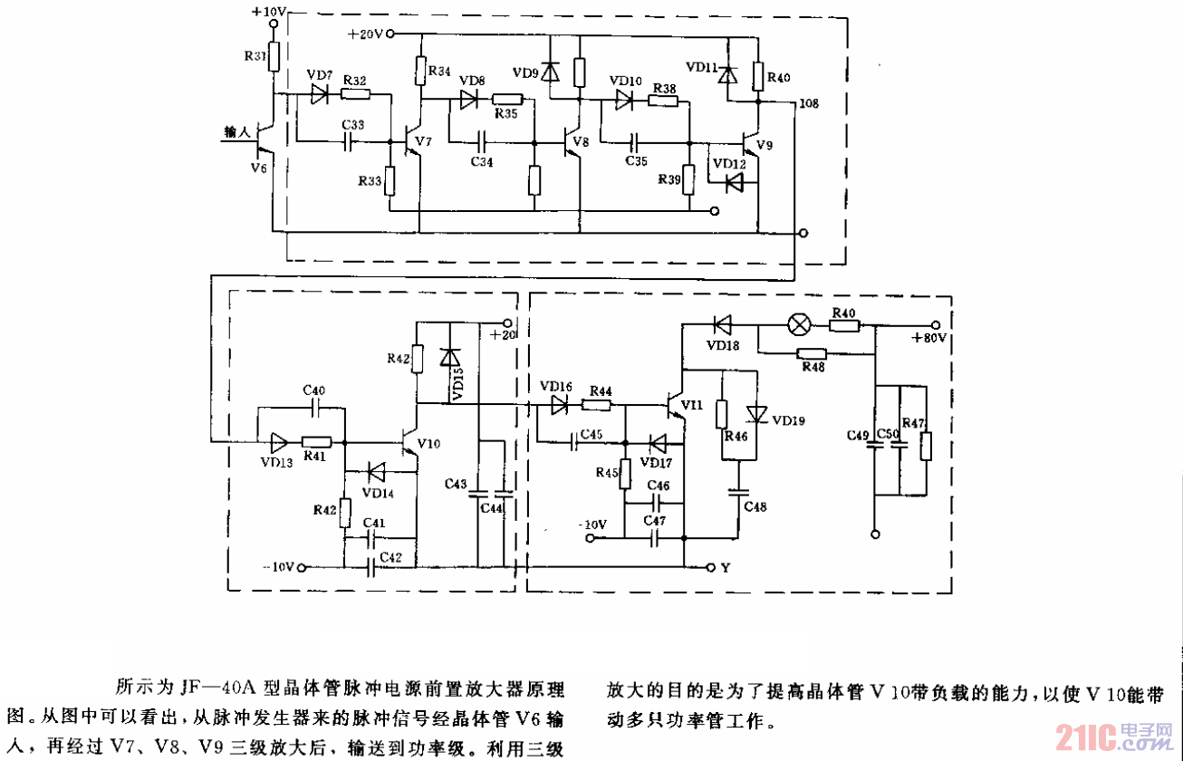 JF-40A晶体管脉冲电源前置放大器原理图电路.gif