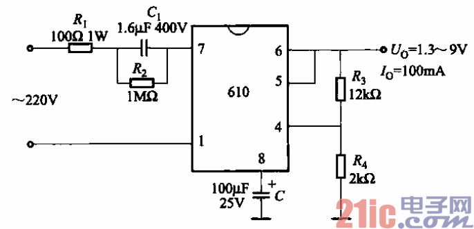 71.输出电压可调的MAX610稳压电源电路.gif
