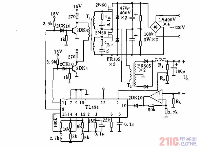 用TL494构成的板桥式双端开关电源电路.gif
