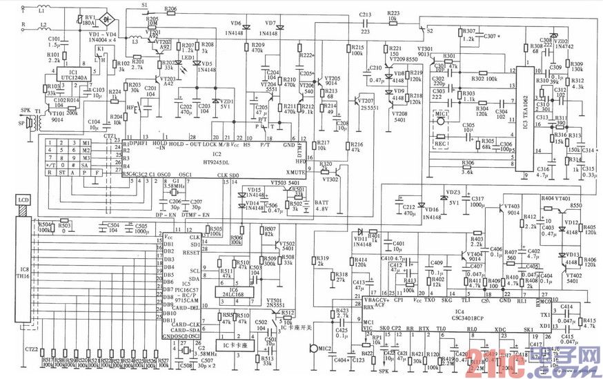 侨兴HA8188(20)P TSD(LCD)型IC卡管理电话机电路图.jpg