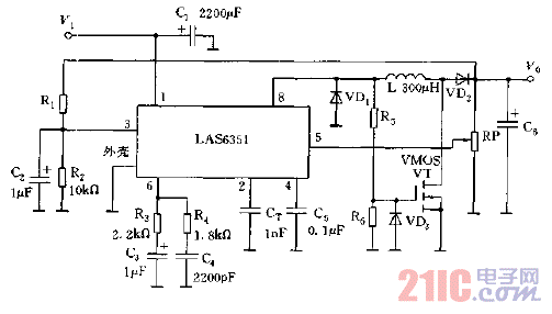 采用LAS6351构成的高压输出电源电路图.gif